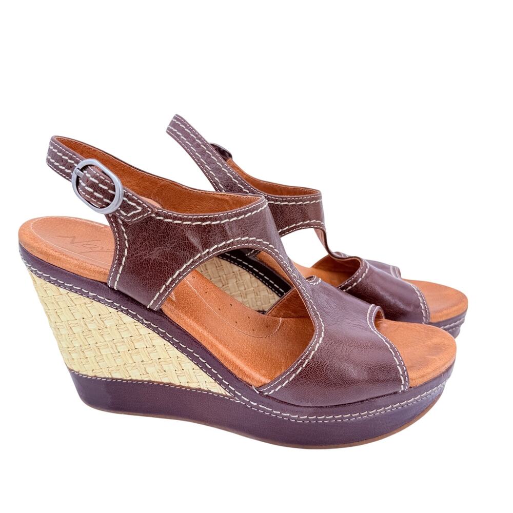 Naya Eternal Women's Platform Brown Leather Espadrille Heels Sandals Size 10 N